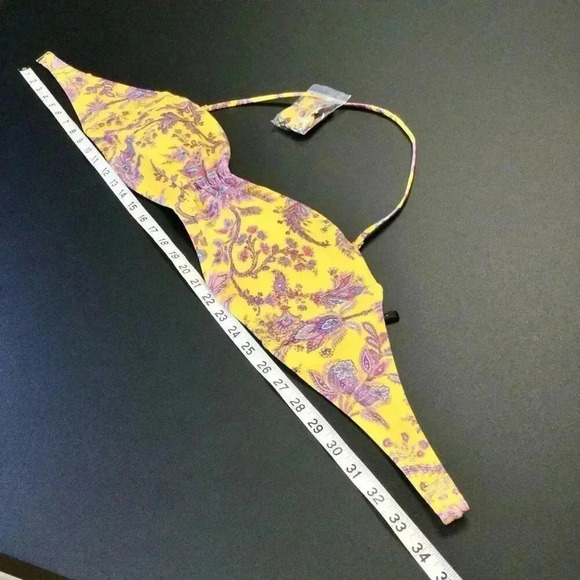 Reimagined by J Crew Womens Large Bikini Swin Top Gold Floral Print Extra Strap - Picture 8 of 11